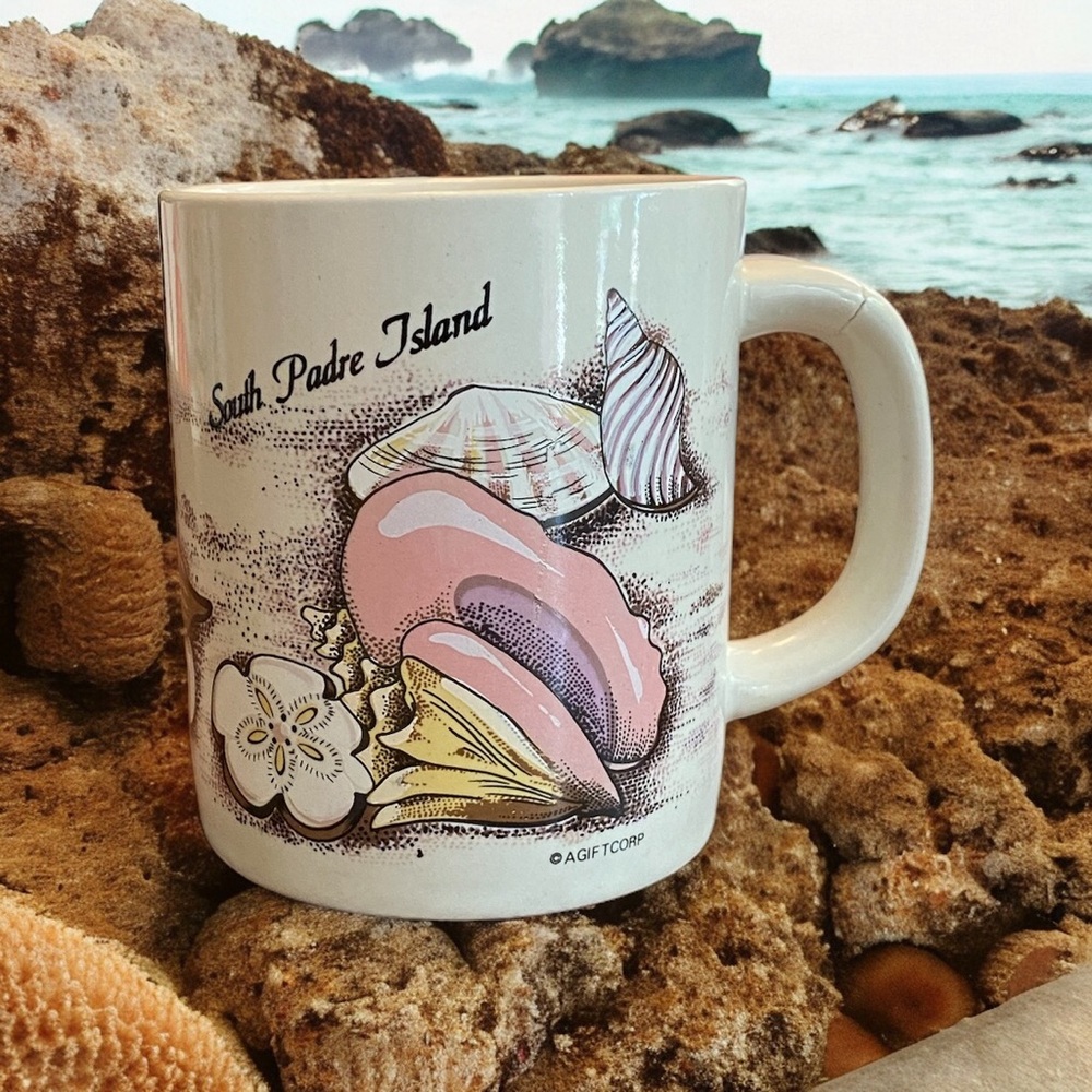 Vintage South Padre Island Wrap Shell Coffee Mug Agiftcorp Pink Ocean Retro